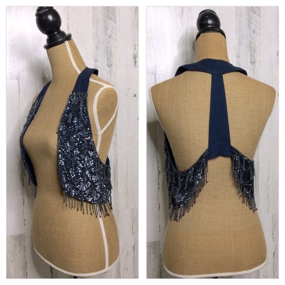 silence + noise Jackets & Blazers - Silence + Noise beaded silk vest EUC